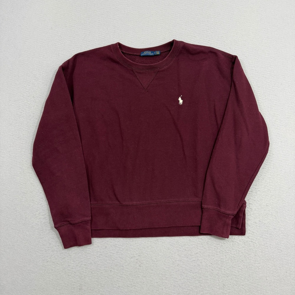 Polo Ralph Lauren Sweatshirt Womens Large Burgundy Pullover Crewneck Fleece Pony
